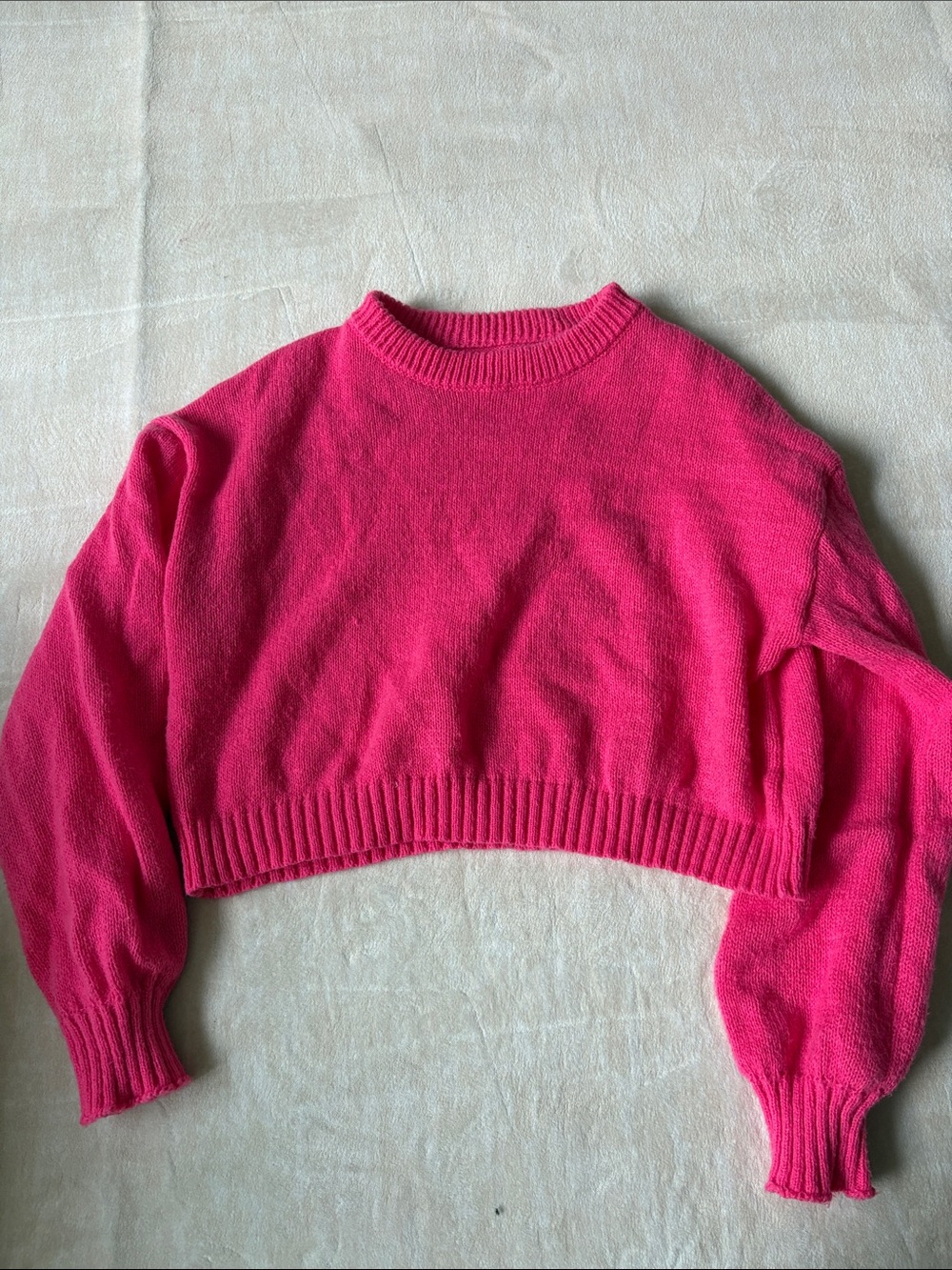 Cropped Bright Pink Crewneck Sweater